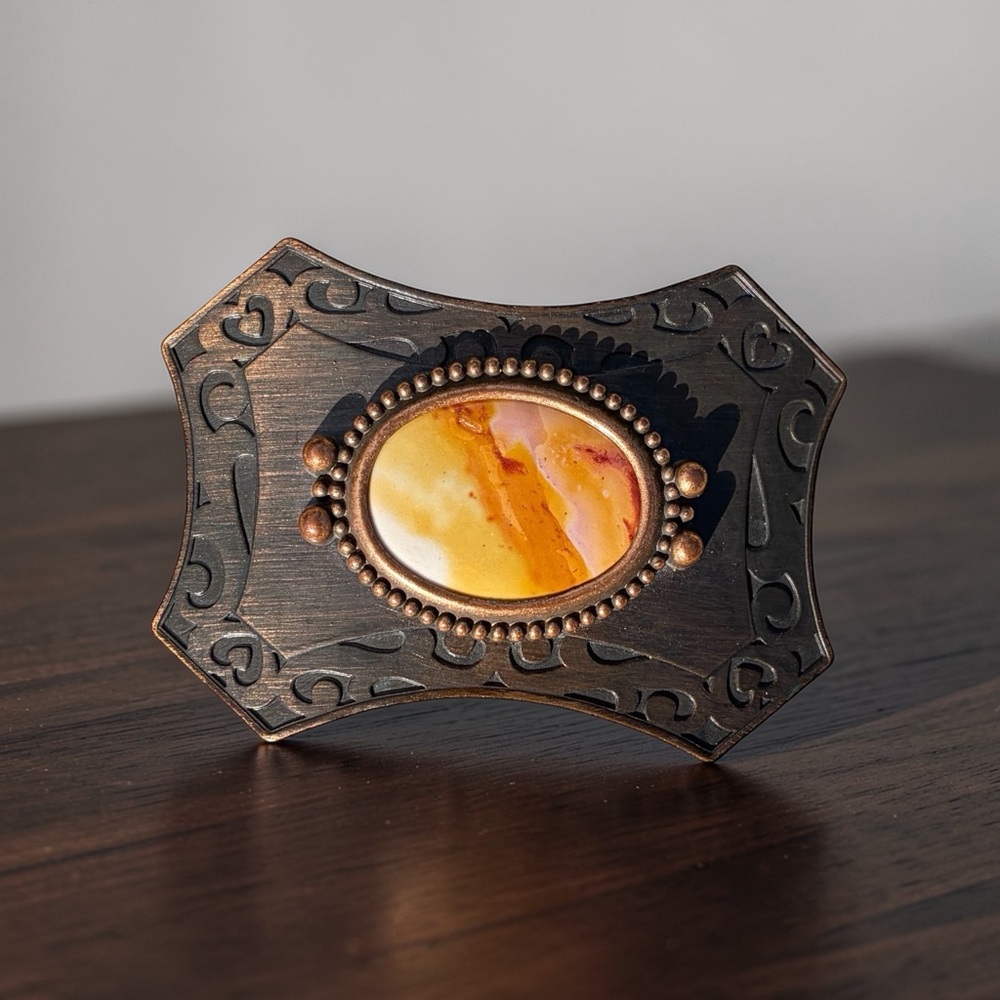 Western Boho Belt Buckle w/ Stone Inlay Engraved Statement
